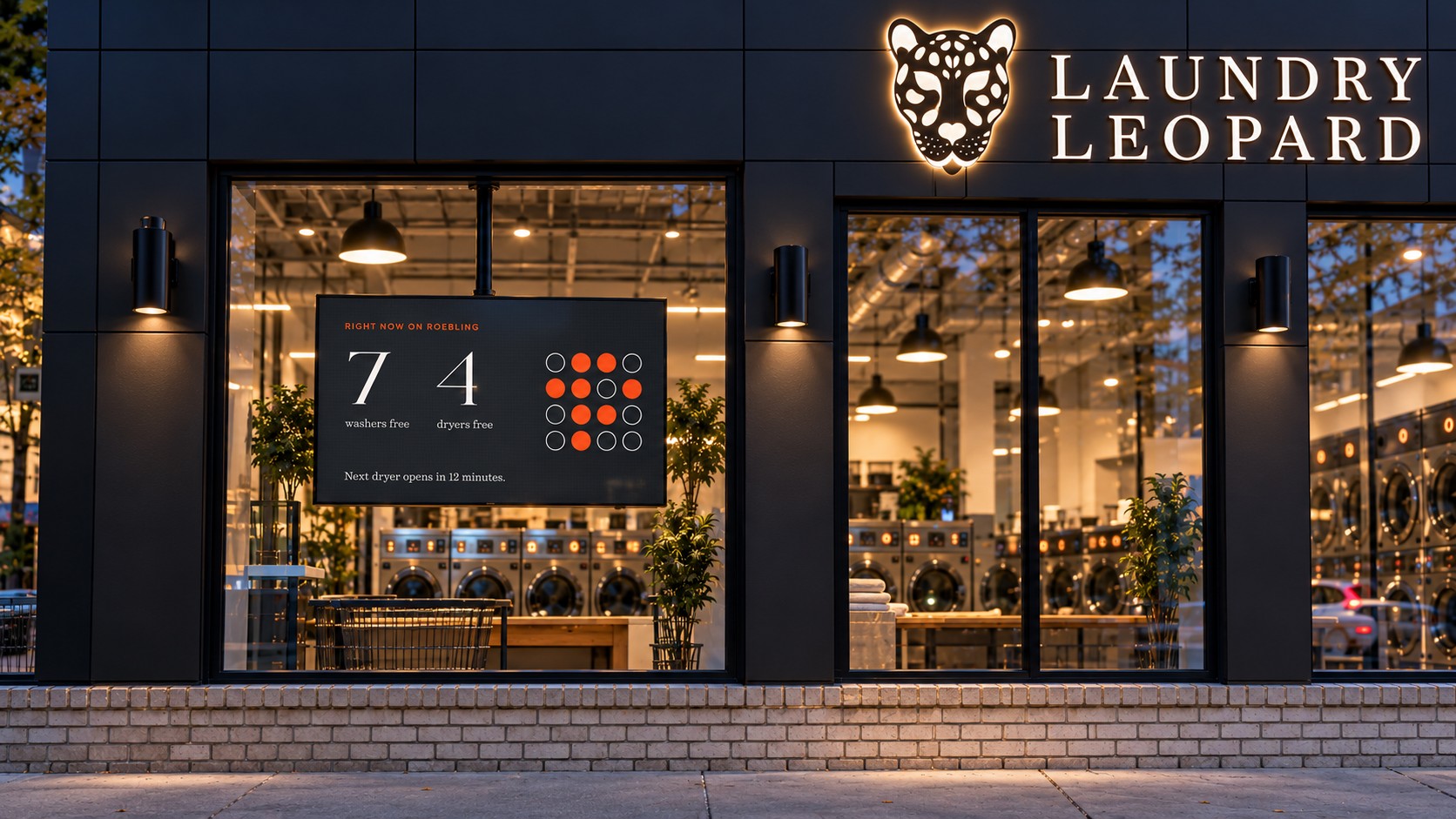 The storefront at night